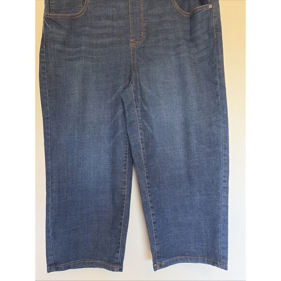 Time & Tru Dark Wash 5-Pocket Pull On Elastic Waist Cropped Denim Jeans XL 16-18 - Picture 3 of 8